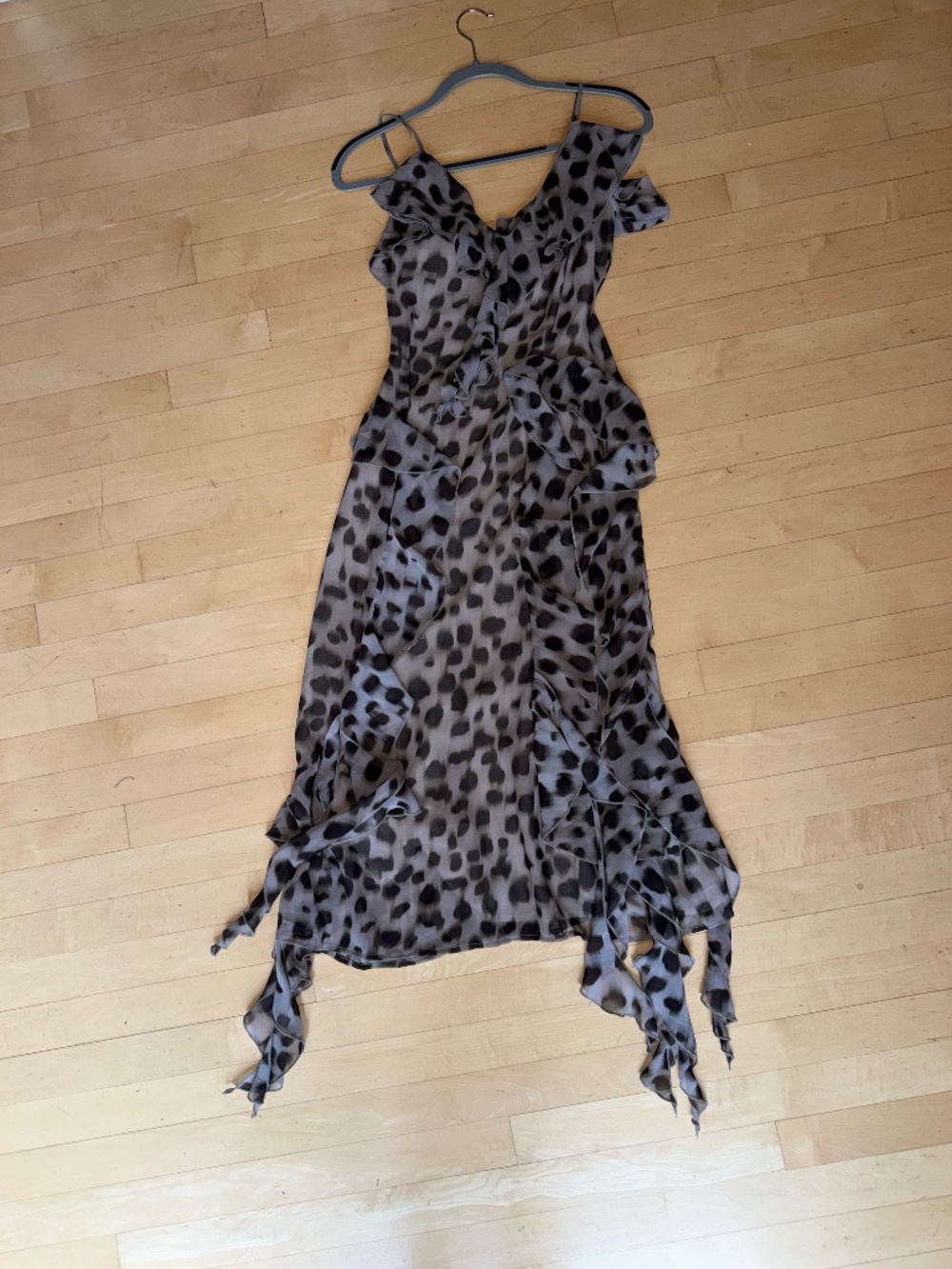 Sarah Hann by Anthropologie animal sheer ruffle dress, - Picture 3 of 6